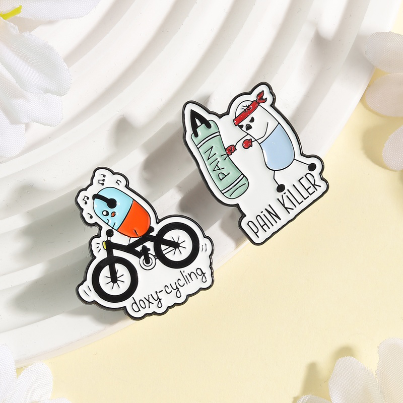 Science Buddies - Doxy-cycling Enamel Pins Cartoon Pain Killer