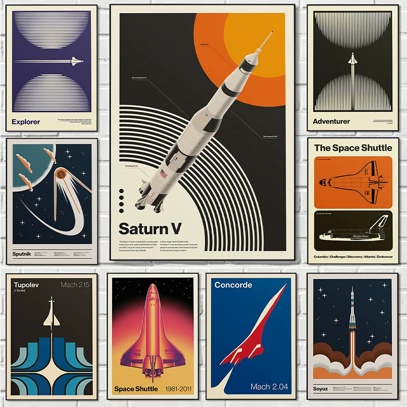 Star Map Poster - Retro Abstract Space Shuttle Sputnik Minimalist