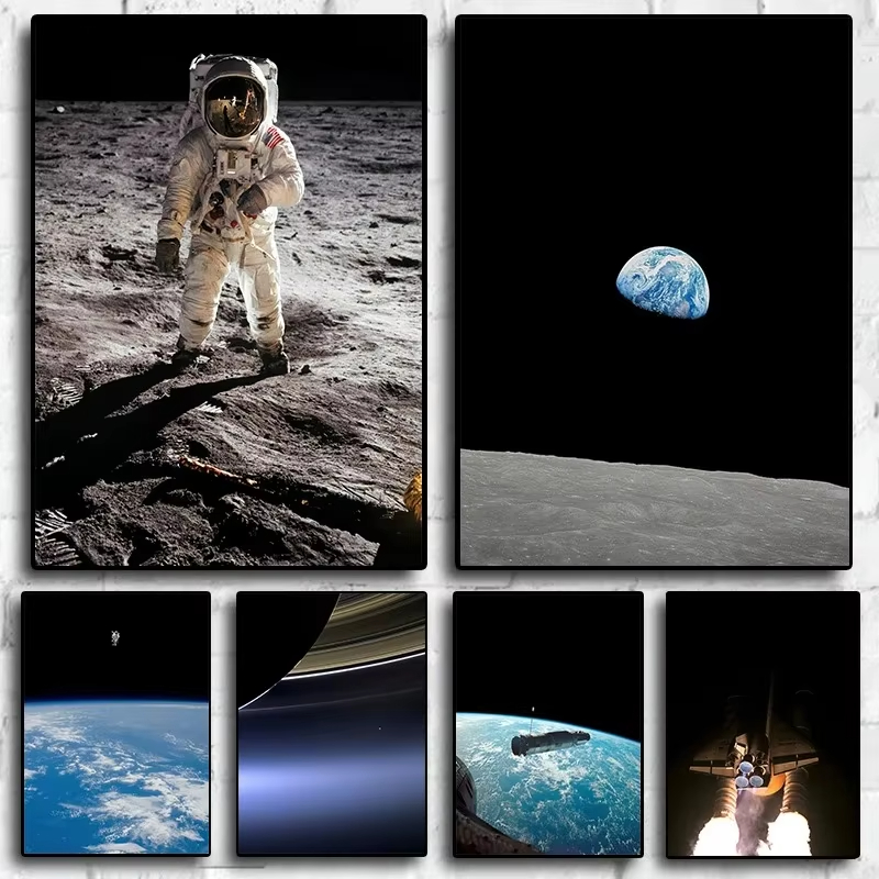 Star Map Poster - Sci-fi Space and Astronaut Earthrise during