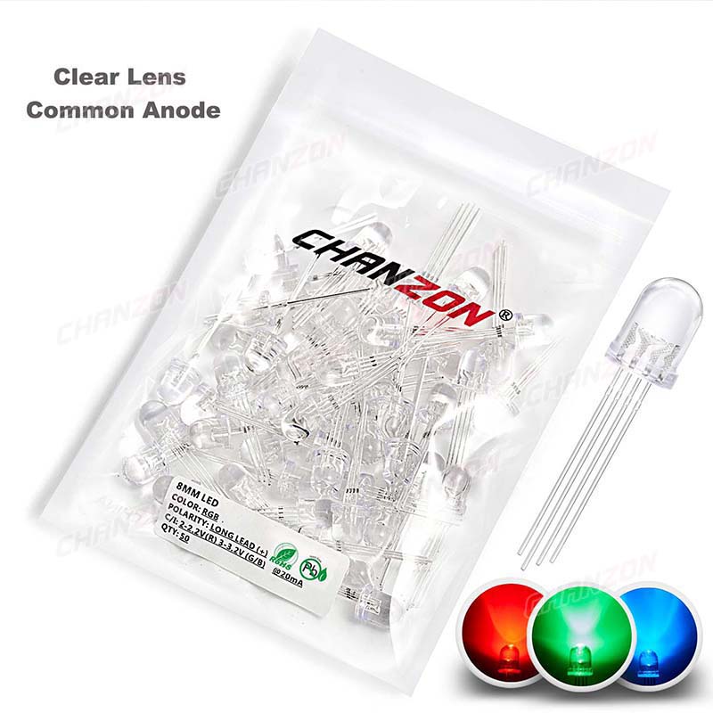 50pcs 8mm RGB LED Emitting Dio - Hobby Is Science 评论和价格